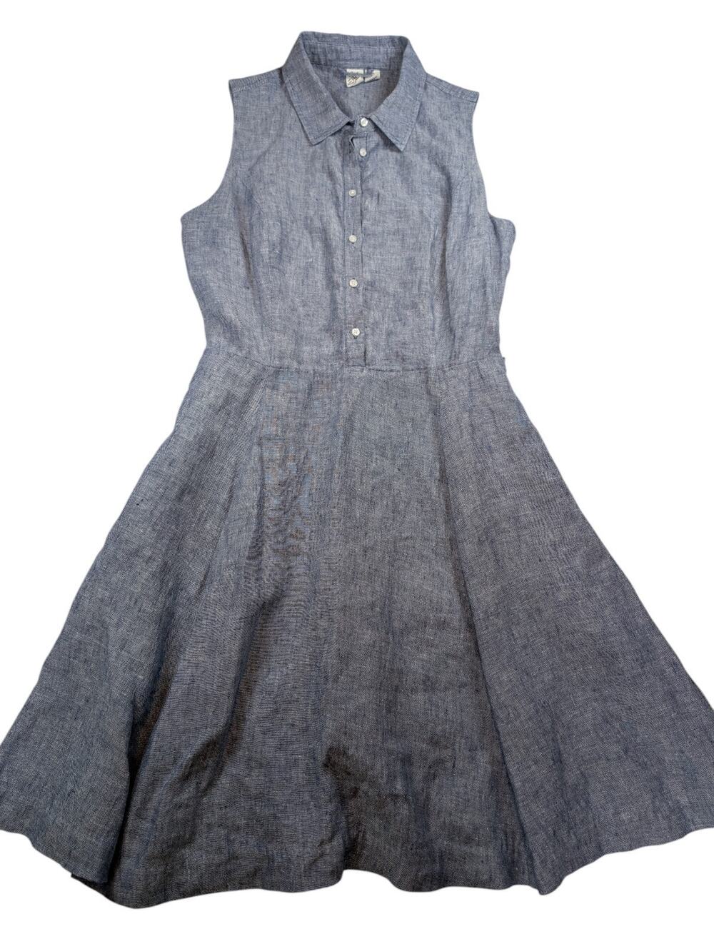 Artisan New York Linen A Line Dress Blue Sleeveless Pockets Knee Length Size 4